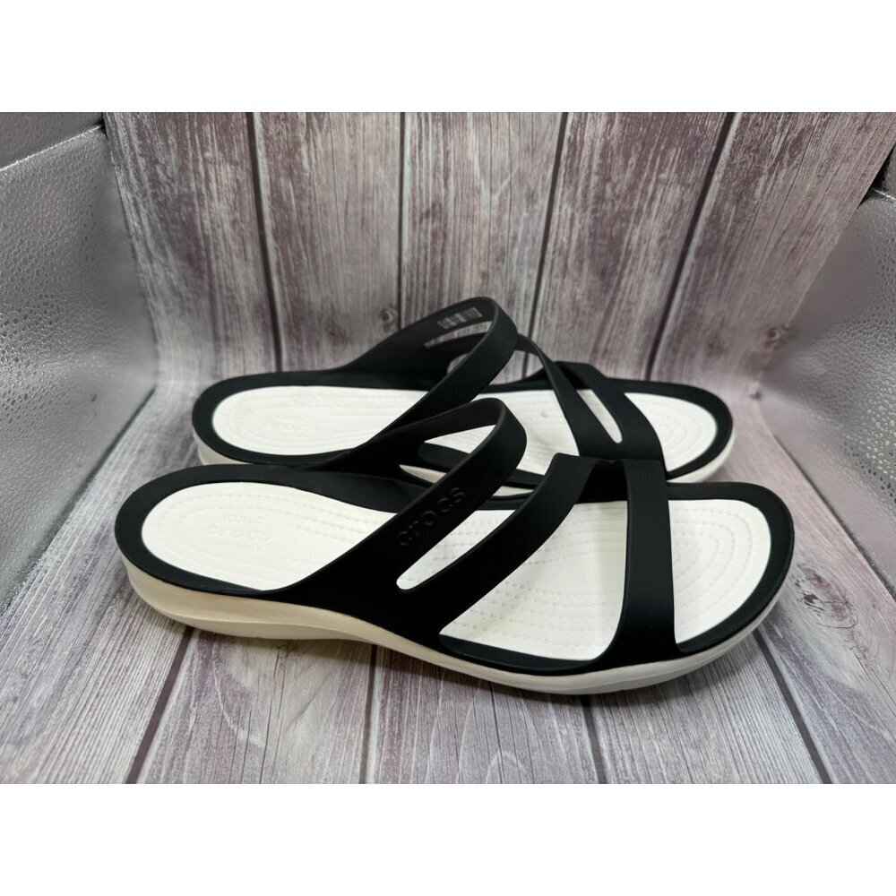 Crocs Women’s Black/White Swiftwater Slip On Sandal Slide 203998 Size 11